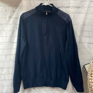 Michael Kors large cotton sweater with fabric shoulder details 3/4 zip